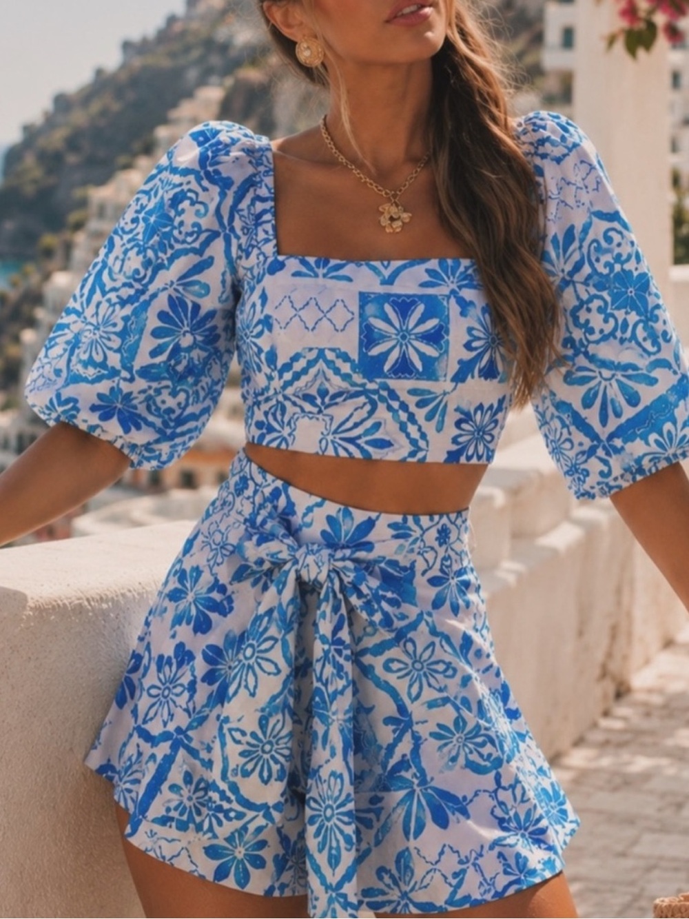 Prosperina Presley Aegean Blue Tile Crop Top 
NWT